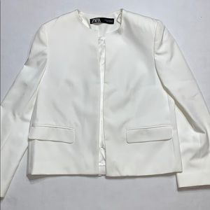 Zara White V-Neck Blazer